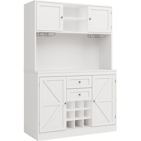 Buffet de cuisine blanc avec 4 portes, 2 tiroirs et étagères réglables, meuble de rangement pour cuisine et salon (1/5)