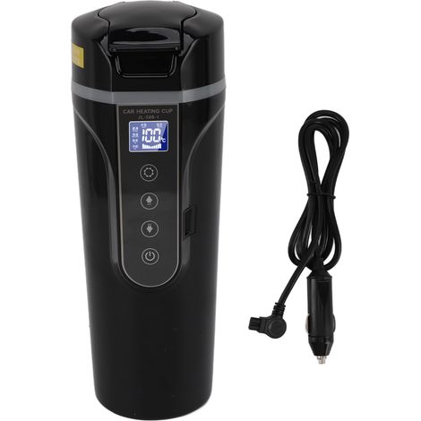 Bouilloire électrique de voiture avec écran intelligent 500 ml, tasse chauffante portable 12 V/24 V, noire (1/5)