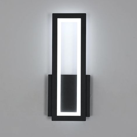 GOECO Lampada da parete per interni a LED 16W 1800LM, lampada da parete moderna rettangolare 6500K luce bianca fredda, illuminazione acrilica Lampada da parete nera per camera da letto corridoio soggi (1/5)