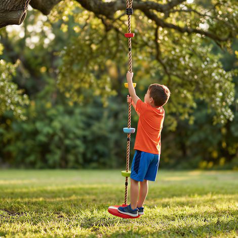 Columpio de cuerda para trepar, columpio infantil con plataforma y asiento de disco, juego infantil al aire libre para niños de 3 a 8 años, color rojo.
