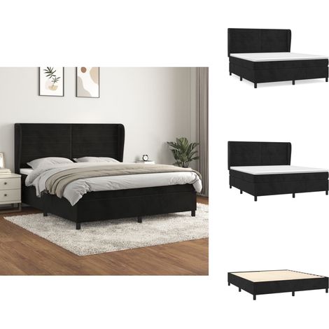 Boxspringbett mit Matratze Schwarz 160x200 cm Samt - Samtbett - Boxspringbett - Doppelbett - Schlafzimmermöbel - Luxusbett (1/5)