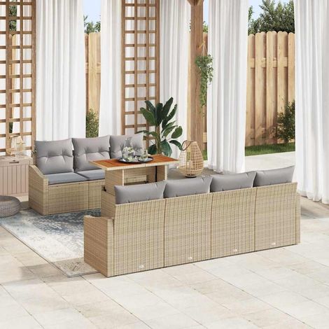 Garten Essgruppe mit Kissen 8 pcs Beige und Grau