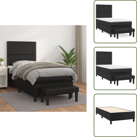 Letto con materasso in similpelle - vidaXL Giroletto a Molle con Materasso Nero 90x200 cm in Similpelle - Letto con panca