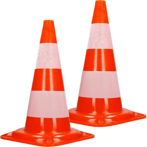 ECD Germany 2 Stück Verkehrskegel Pylone 47 cm, Orange-Weiß, Verkehrsleitkegel mit 2 reflektierenden Streifen, stapelbar & flexibel, Warnleitkegel Warnkegel Leitkegel Verkehrshütchen Markierungskegel