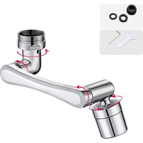 Aérateur de robinet, rallonge de robinet orientable 1440° fixation de robinet, 2 modes de sortie d'eau, robinet universel, diffuseur en laiton pour évier de salle de bain cuisine 20/22/24 mm (1/5)