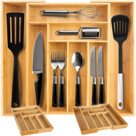 Bamboo Kitchen Drawer Organizer, Adjustable 6-8 Compartments