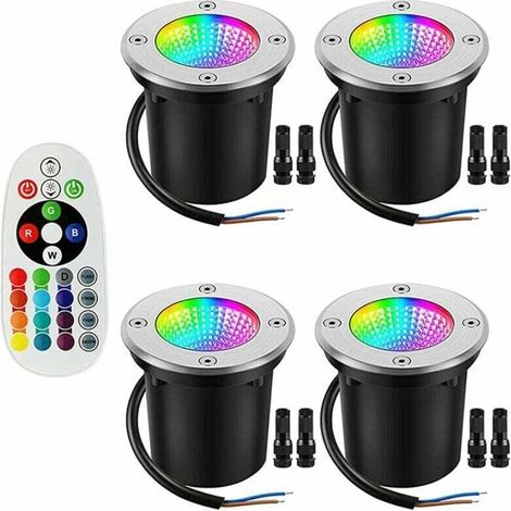 Lampes encastrées RGB, lampes encastrées extérieures 12-24V, avec borniers, lampes paysagères LED basse tension étanches IP67 à changement de couleur 6W, paquet de 4