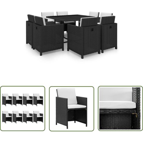 FIMEI Salon de jardin 9 pcs avec coussins Résine tressée Noir (1/5)
