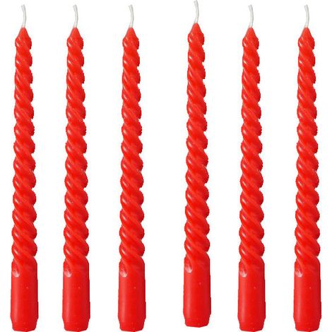 Set de 6 bougies pour chandelier rouge longues torsadées - 2x2x20cm (1/3)