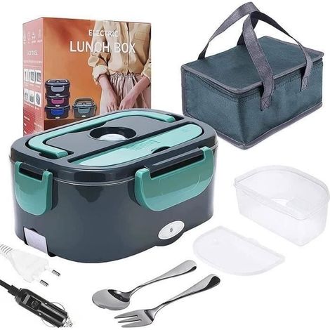 Lunch Box Chauffante Électrique pour Voiture Camion Bureau Travail 220V+12V, Acier Inoxydable 1.5L 40W, Boîte Isotherme Repas Chaud