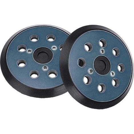 Lot de 2 patins de ponçage 8 trous de 125 mm pour ponceuses excentriques. Compatibles avec Makita M9204, BO5030, BO5031, DBO180Z, BO8041, DBO180RMJ, BO5041, BO5010, BO50111, BO5012. (1/4)