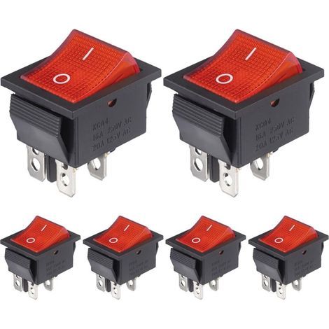 Interrupteur a Bascule 4 Broches Interrupteurs à bascule 2 Positions ON/OFF 16A 250VAC 20A 125VAC Lumière Rouge Marche Arret Bouton Commutateur (6 Pièces) (1/4)
