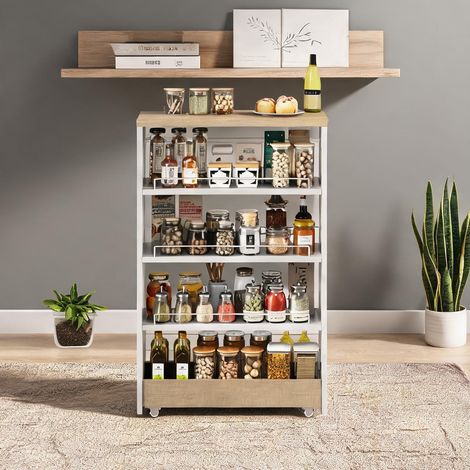 Meuble de rangement étroit sur roulettes blanc aspect bois 55 x (1/5)