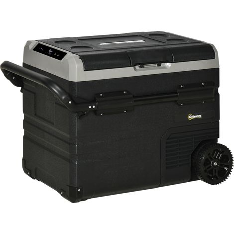 Outsunny Car Refrigerator 12V Portable Freezer w/ Inner LED Light, Wheels 50L