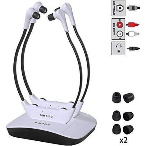 SIMOLIO SM-824D2 Casque Double sans Fil TV avec Protection Auditive pour Malentendants, Ecouteurs sans Fil pour TV Numériques 2,4 (1/5)