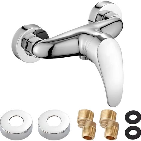 Single Handle Shower Mixer Tap Silver with G ½ Spout Single Handle Mixer Tap Ceramic Valve Core Wall Mounted Bathroom (1/5)