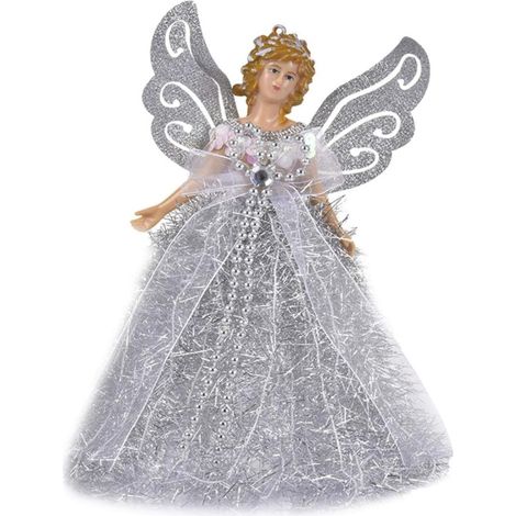 Angel - Christmas Tree Topper - 22 cm Height - Silver Wings - Eco-Friendly Material - For Home Tree Decoration - 1 Piece (1/5)