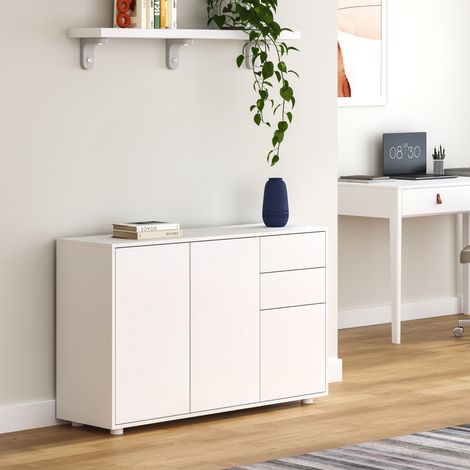 Sideboard Paarl mit 3 Türen 74x117x36 cm Weiß, matt [en.casa]