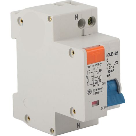 Disjoncteur 1P 16A 220V avec Protection contre les Surcharges et Courts-Circuits - Dispositif à Courant Résiduel pour 50/60Hz