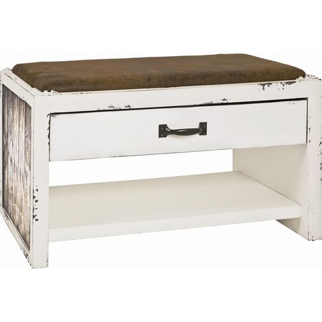 Banc en blanc essuyé-vintage - 72 x 40 x 43 cm -PEGANE- (1/3)