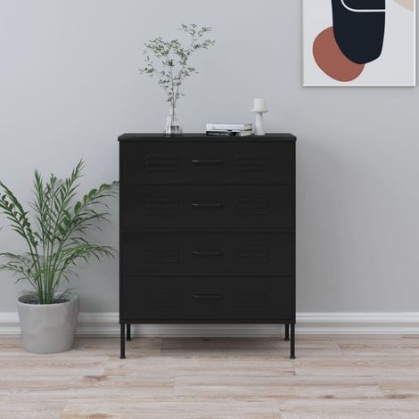 Commode Meuble de rangement Armoire Buffet pour Chambres, Salon, Couloirs Noir 80x35x101,5 cm Acier NAJO9605 (1/5)