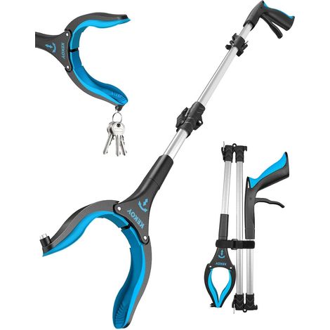 Pince Préhension Séniors, 91 cm, Aluminium, Bleu Ciel, Ramasse-Déchets, Aide, Handicap, Léger, Antidérapant (1/5)