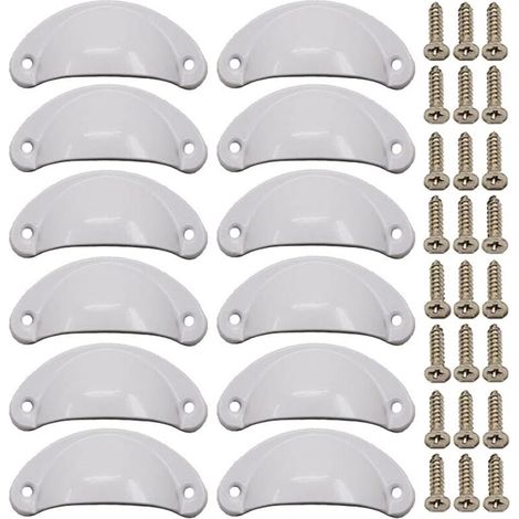Ulisem 12 82 mm Retro-Muscheltürgriffe für Möbel, Schubladen – Vintage, mit Schrauben, Weiß (1/5)