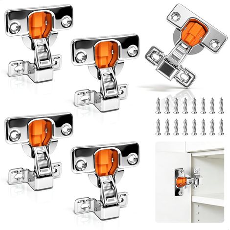 Charniere Porte Placard, 4 Pièces Charnières pour Placards, Charnière Invisible Acier Inoxydable, Gond Porte Vis, Charnières Bras Court avec Amortisseur Hydraulique, Fermeture Douce Silencieuse (1/5)