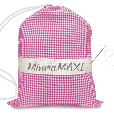 SACCO ASILO misura GRANDE MAXI cm. 45x60 a QUADRETTI TINTO IN FILO con tela AIDA per ricamare il nome Rosa