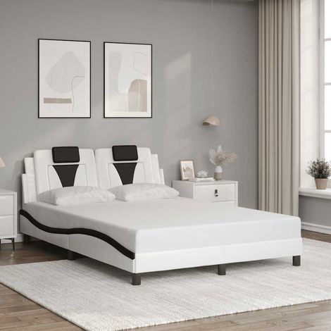 Bettgestell "Viana" ohne Matratze Weiß und Schwarz 140x200 cm Kunstleder