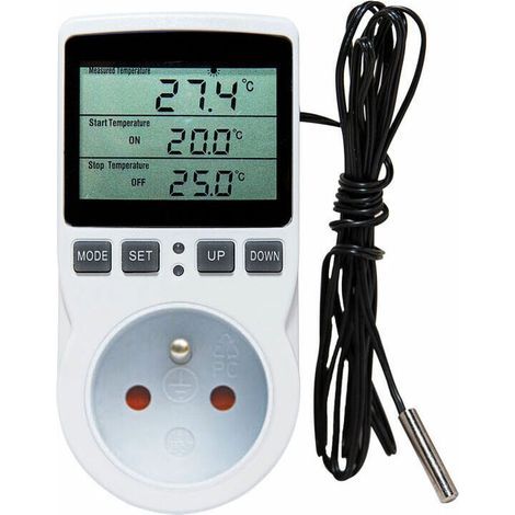 Thermostat Socket - Digital Temperature Controller With Probe - For Greenhouse Aquarium Heating Cooling - 20°C To 60°C - 250 V - 1 Piece (1/5)