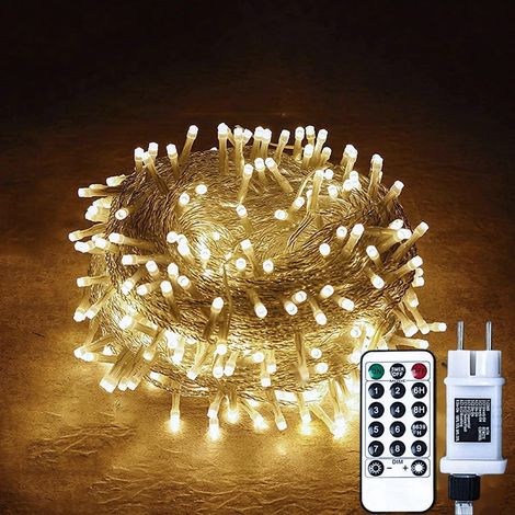 Guirlande lumineuse 300LED 35m - Fonctionne avec prise pour l'extérieur et l'intérieur - Pour mariage, Noël, fête, blanc chaud (Blanc chaud, 300LED)