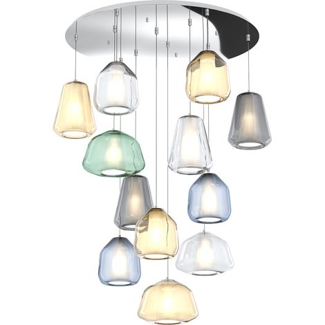 SOSPENSIONE CROMO 12 LUCI TONDA VETRI (ALPHA 1X VE + 1X AM + 1X TR ) (BETA 1X TR + 2X AM + 2X BL) (GAMMA 2X FU + 1X AM +1X TR) 1176CR-S12 T ABG-MC