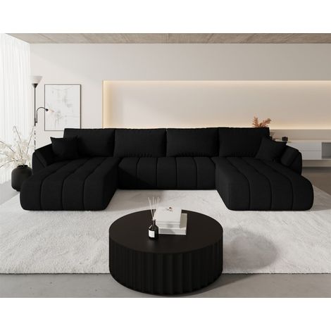 Wohnlandschaft Sofa mit Schlaffunktion MISATO Stoff Wind Schwarz