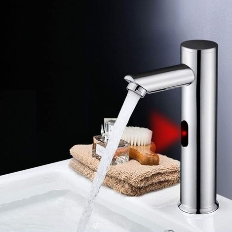Robinet infrarouge automatique, robinet d'eau froide sans contact, robinet sans contact à économie d'eau fonctionnant sur piles pour lavabo de salle de bain (vertical - 20 cm) (1/5)