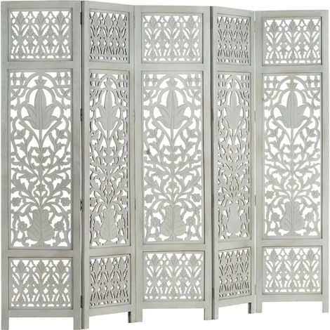 Cloison de séparation 5 panneaux Gris 200x165 Bois manguier (1/5)