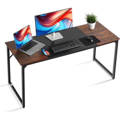 VEVOR Bureau deordinateur 160 x 60 x 75 cm, table de bureau informatique en bois avec cadre en metal, table deetude simple et moderne avec espace ouvert pour les jambes, marron rustique et noir (1/5)