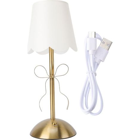 lampe de bureau-Lampe de table câblée/déchargable en métal avec abat-jour en tissu, design arc avec système tactile pour régulation luminosité – pour chambre, salon ou décor (1 unité) (1/5)