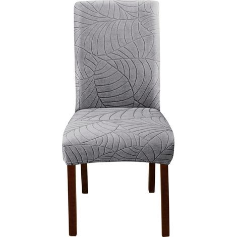 Light grey chair cover with mid-height back and leaf jacquard pattern, casual design for the home (1/5)