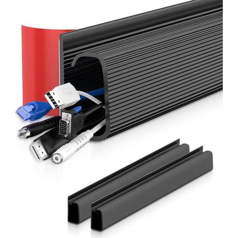 Set de 2 Goulotte Passe-Câbles,40cm Chemin de Câble,Cable Goulotte Rangement pour Câbles PVC Auto-adhésif,Cache-Câble Mural,Plateau de Rangement de Câbles de Téléviseur (1/5)