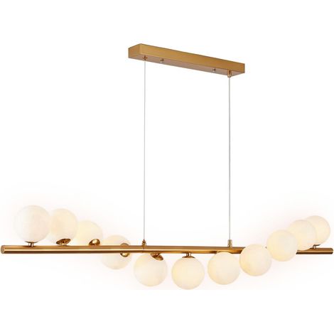 Oruga – 120 cm hohe Hängelampe über dem Esstisch, für das Esszimmer, goldfarbene, milchige Kugel (1/5)