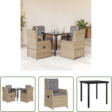 Gartenstuhl - 5-tlg. Garten-Essgruppe mit Kissen Beige Poly Rattan (1/5)