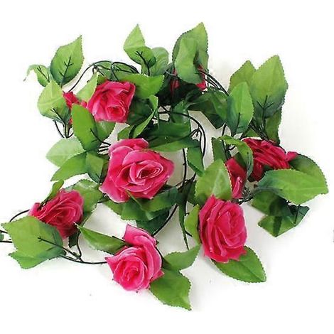 Guirlande de roses artificielles de 2,4 m (8 pieds) avec feuillage et fleurs grimpantes, idéale pour la décoration de la maison, d'un mariage, d'une fête ou d'un jardin.rose rouge (1/5)