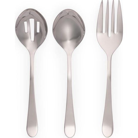 Juego de cubiertos de 3 piezas - Acero inoxidable 18/10, cuchara perforada, cuchara sólida, tenedor para ensalada, apto para lavavajillas, 23 cm, acabado espejo (1/5)