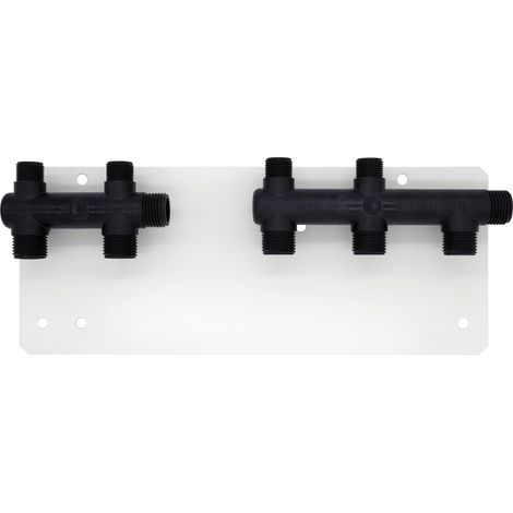 Noyon & Thiebault – Platine collecteurs raccordement salle de bains – Acier et Grivory noir – Entraxe 55mm – Pression 8 bars – Installation visitable