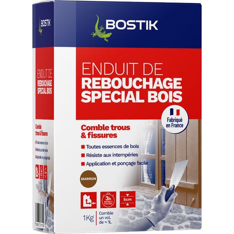 Bostik Enduit de Rebouchage Prêt à l'Emploi Spécial Bois – Pâte à Bois en Poudre – Intérieur et Extérieur – Pour Combler les Trous et Fissures Jusqu’à 5 cm – 1 Boîte 1 kg (1/4)