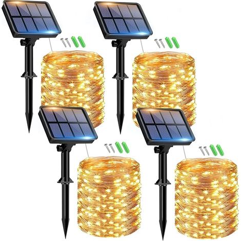 VUSZR Solar Lichterkette Aussen, 4x15M 150 LED Solarlichterkette Außen Wetterfest 8 Modi IP65 Wasserdicht Kupferdraht Lichterkette Außen Solar Outdoor für Garten Terrasse Baum Hof Party (Warmweiß) (1/5)
