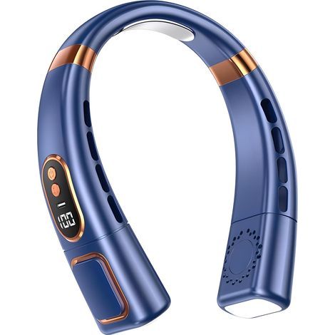 Ventilateur de Cou Portable -High-Tech Éclairage - Sans pales affichage numérique 5 vitesses 4000mAh - Intérieur extérieur - Bleu (1/5)
