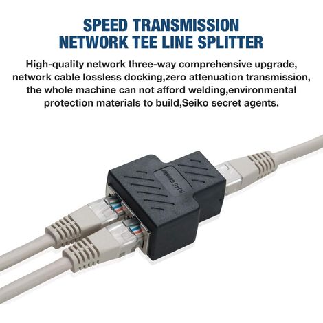 Splitter connettore femmina-femmina RJ45 rete femmina per 1 a 2 porte Cat 5 / Cat 6 cavo LAN connettore doppio adattatore presa (1 pz, nero) (1/4)