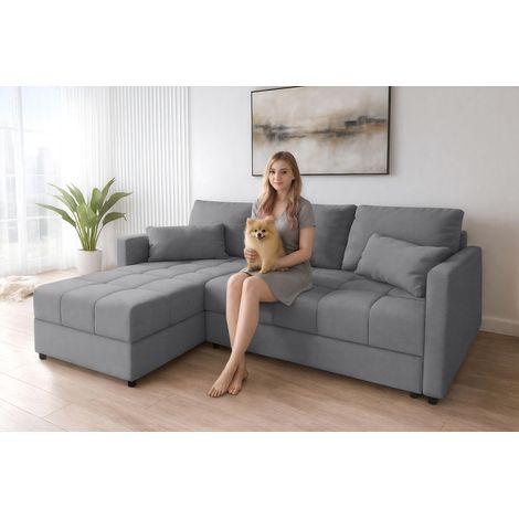 AX LIVING Ecksofa Grau Sofa Klein mit Schlaffunktion Dolceo PIK 226 cm